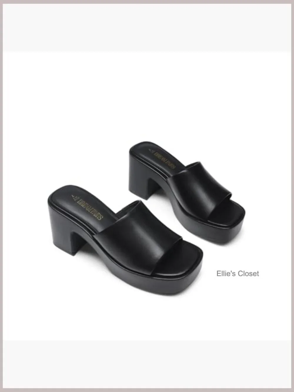 Chunky Platform Heels Square Open Toe Slip On Block Heel Sandals Faux Leather